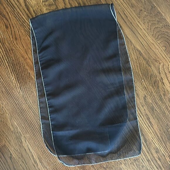Vintage Black Sheer Scarf with Metallic Thread Hem - Picture 4 of 4